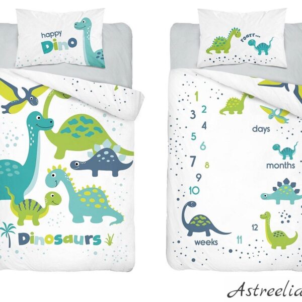 Double-sided Mayamoo bamboo Happy Dino 3948_A children's bedding set, 100x135 cm + 40x60 cm.