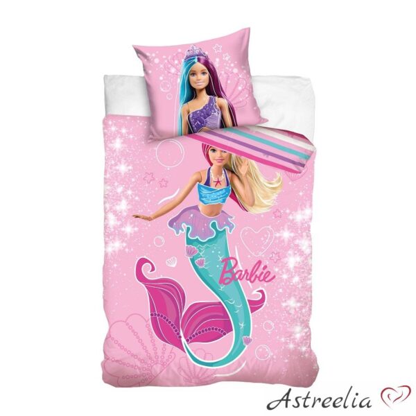 Laste voodipesukomplekt "Barbie Mermaid" - ere ja lõbus valik väikestele printsessidele. 100% puuvill, suurus 150x210 cm.