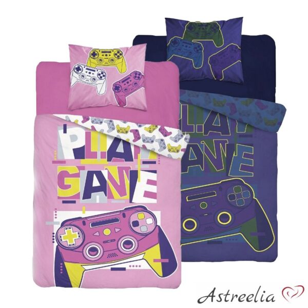 Game Night Comfort in 100% cotton bedding that glows in the dark, sized 140x200 cm.