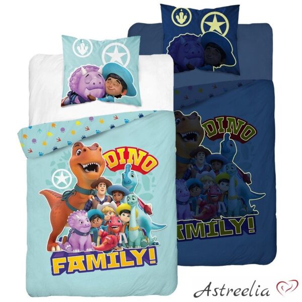 Dino Family glow-in-the-dark children's bedding set made from 100% cotton, sized 140x200 cm.