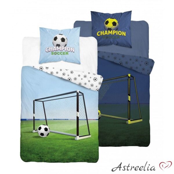 Kids' bedding set "Champion soccer" glowing in the dark, sized 140x200 cm. at Astreelia online store.