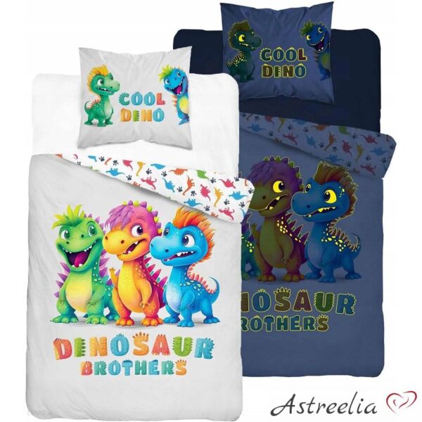 Dino Brothers glow-in-the-dark children's bedding set made from 100% cotton, sized 140x200 cm.