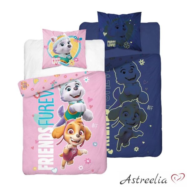 Paw Patrol Bright-patterned kids bedding set that glows in the dark, size 140x200 cm, at Astreelia online store.