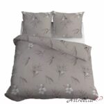 Satin bedding set "Beige flowers" size 220x200 cm, 100% cotton, beautiful floral design.