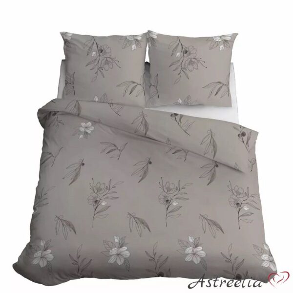 Satin bedding set "Beige flowers" size 220x200 cm, 100% cotton, beautiful floral design.