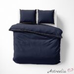 Dark blue Mako-satin bedding, 100% cotton, size 220x200 cm