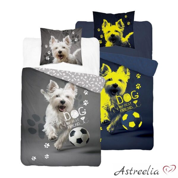 Glow-in-the-dark children's bed linen "Dog my best friend" 140x200 cm 100% cotton.