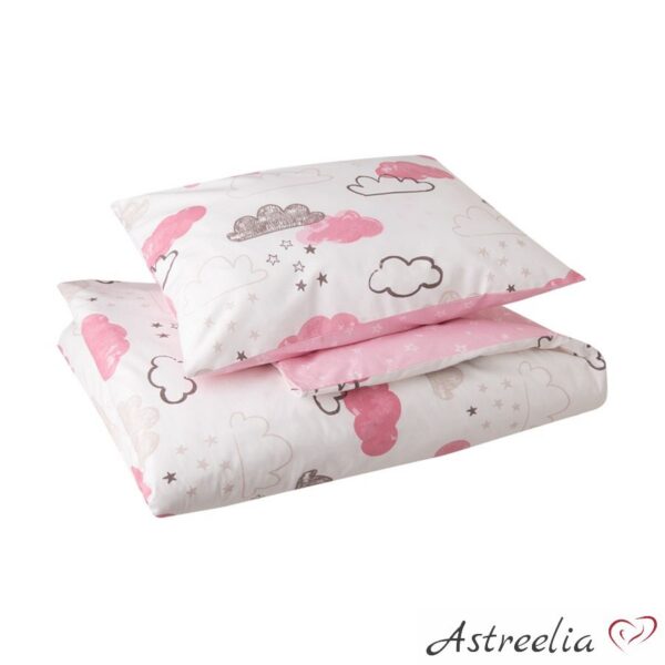Clouds & Stars - Pink - 100% puuvillast laste voodipesu komplekt