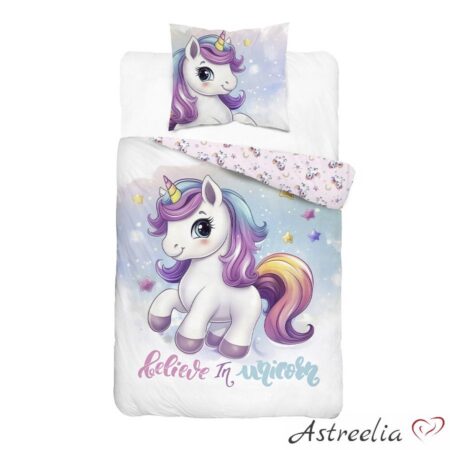 Bedding set 140×200 cm. "Believe In Unicorn", 100% cotton, Holland Young Collection